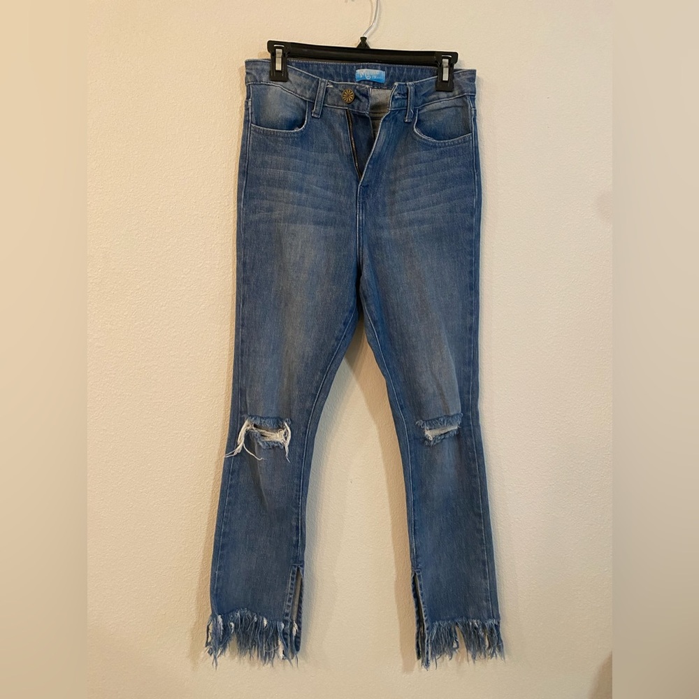 Show Me Your Mumu Blue Brooklyn Fringe Denim Jeans, Size 26